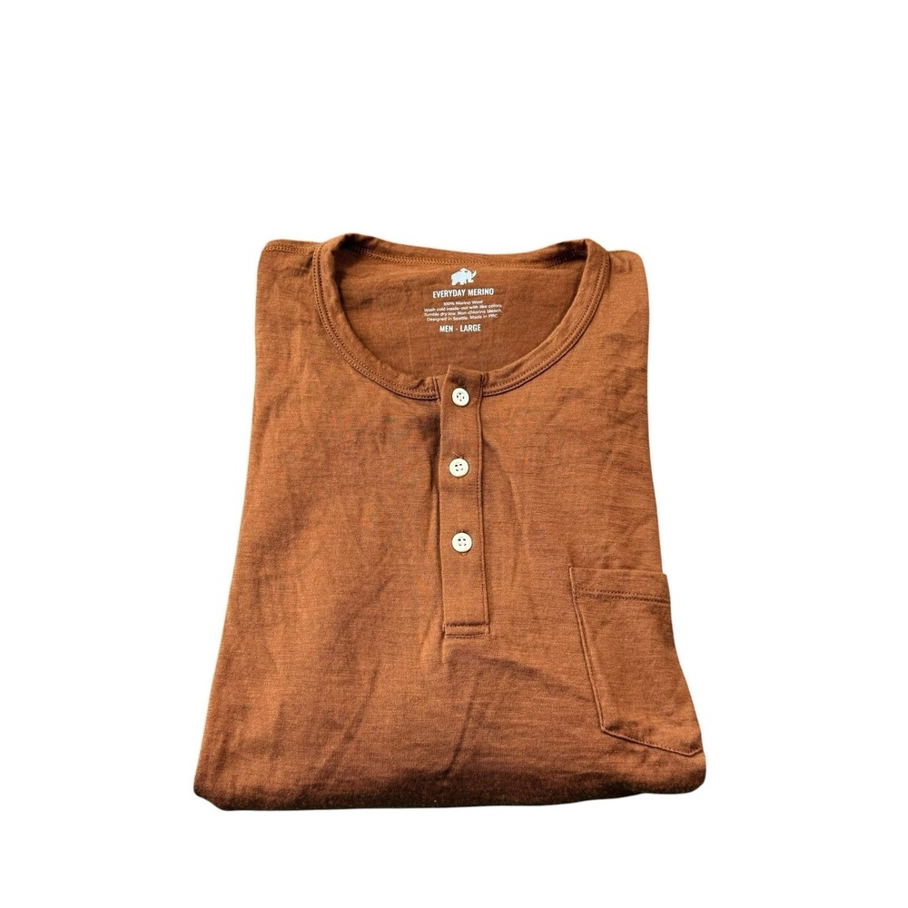 Everyday Merino Wool Brown S/S Henley Men's Shirt Size Large L